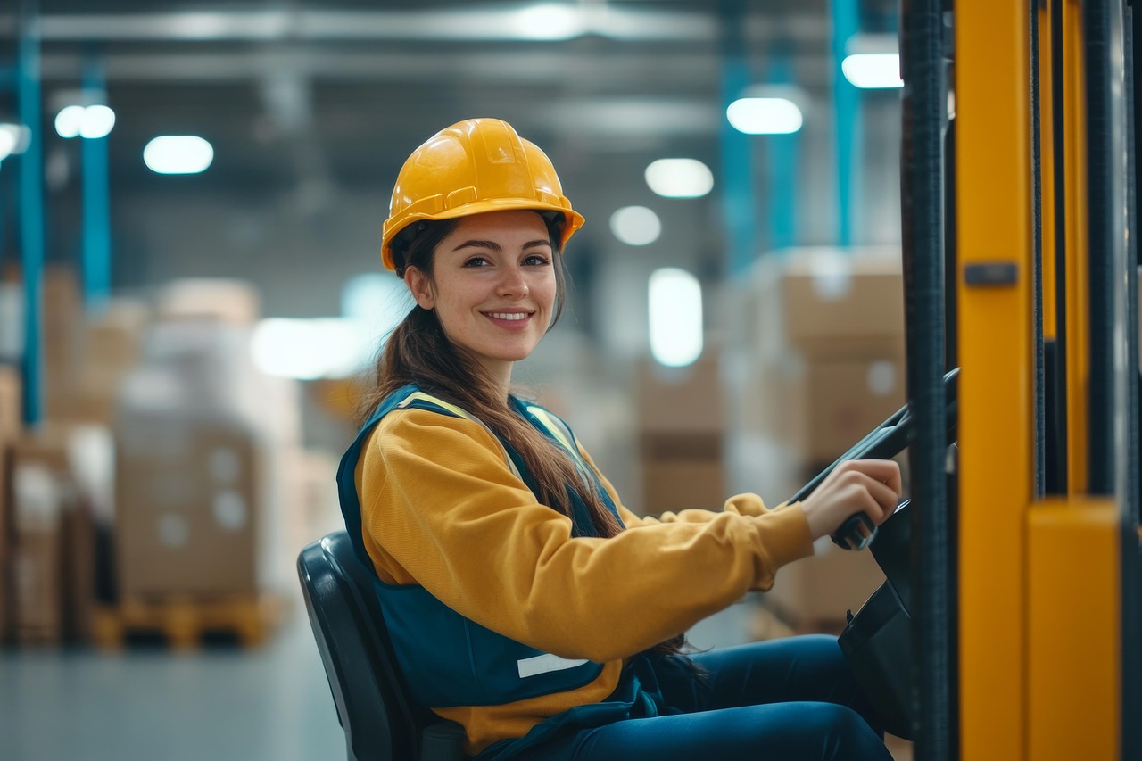 female forklift driver